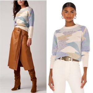 Rebecca Taylor Sweater Wool Alpaca Chunky Knit Cropped Abstract Colorblock